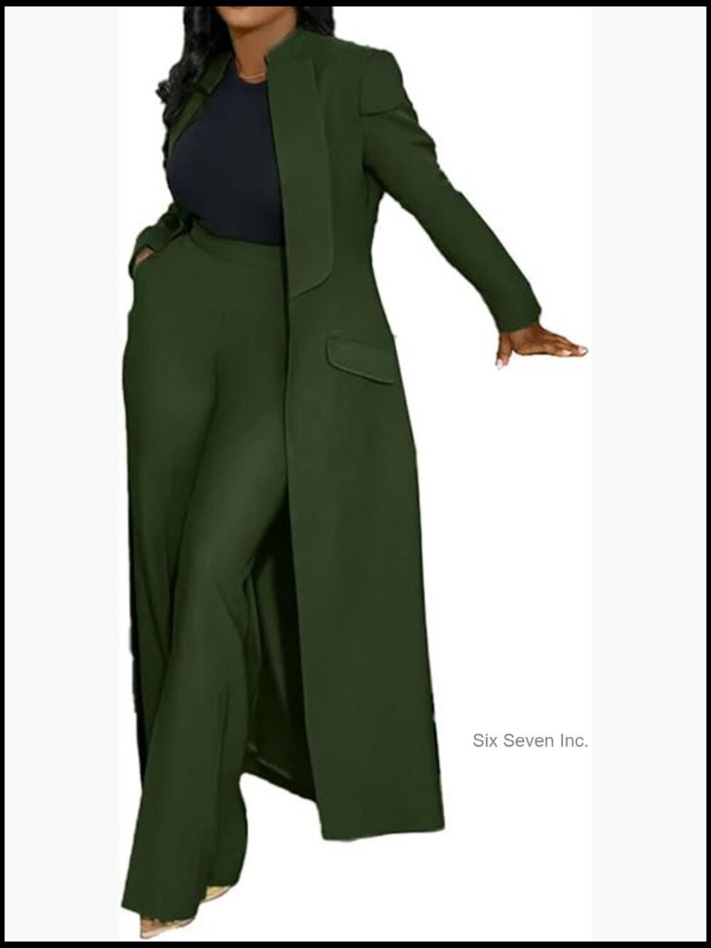 Womens 2 Piece Suit Set Long Blazer Jacket and Straight Leg Pants Business